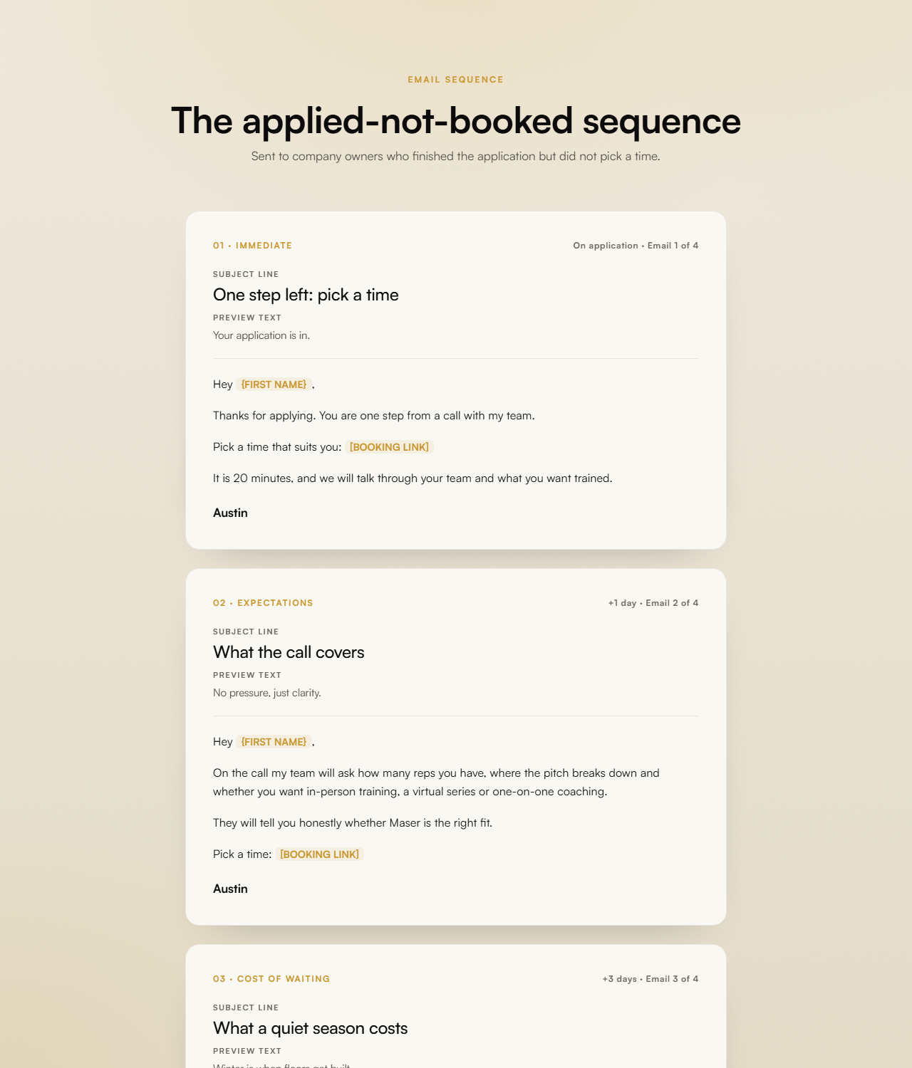 Applied-not-booked email sequence preview